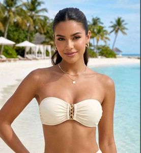 Strapless Bikini Top with Gold Chain Detail