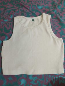 Cream Ribbed Cropped Tank Top