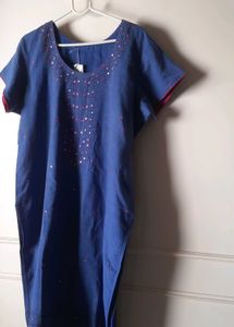 Blue cotton real mirror work Kurta with bottom