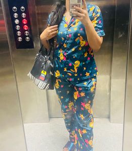 Printed Satin Night Wear
