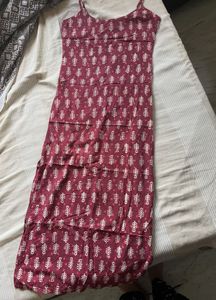 Boho Maroon Leaf Print Maxi Sundress