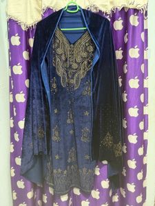 Elegant Blue Velvet Kurta Set
