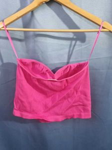 Only Pink Ribbed Crop Top