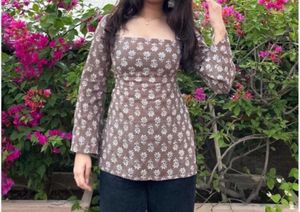 Brown Floral Print Kurta Top