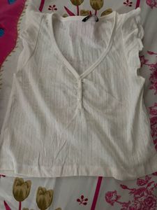 White Ribbed Short Sleeve Top
