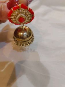 Elegant Jhumka Earrings with Red Stones
