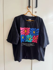 oversize Black Floral Graphic T-Shirt