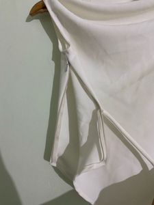 Chic White Asymmetrical Cowlneck Sleeveless Top
