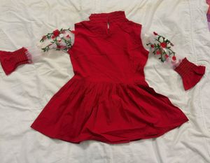 Cute Red Dress with Floral Sleeves🍒