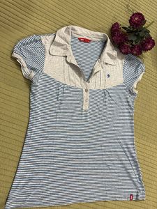 Striped Polo Shirt with Collar
