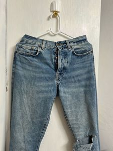 high waist Ripped Knee Denim Jeans