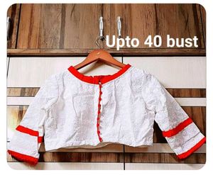 White & Red Readymade cotton Blouse