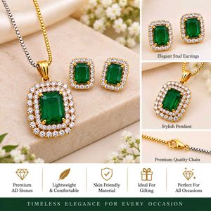Elegant Emerald &amp; Diamond Necklace Set