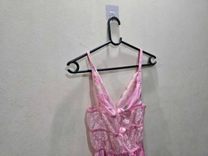 Pink Floral Lace Lingerie Babydoll