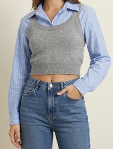 Striped Shirt with Knit Vest