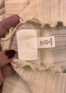Ribbed Mock Neck Top with Lettuce Trim