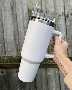White Tumbler with Handle & Straw