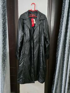 Black Faux Leather Long Coat fits M~L