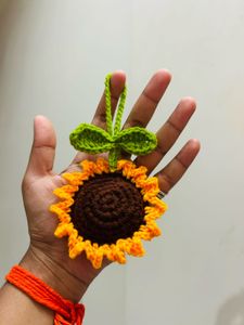 Handmade Crochet Sunflower Keychain and tie/charm