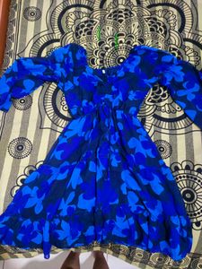 Blue Floral Tiered Midi Dress
