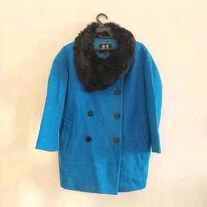 Blue Coat with Faux Fur Collar