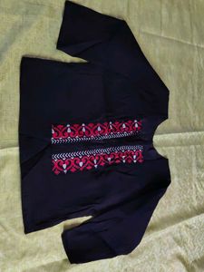 Black Kurta with Red &amp; White Embroidery