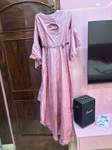 Stunning Pink Hi-Low Dress with Bell Sleeves