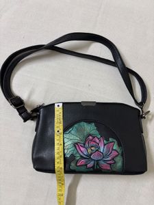 Leather Embossed Lotus Crossbody Bag