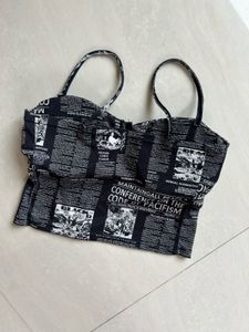 Unique Newspaper Print Crop Top