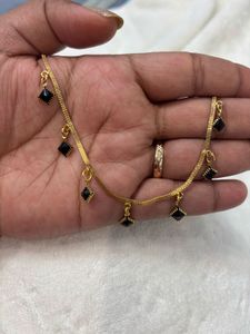 Gold-Plated Anklet with Black Charms