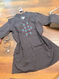Stylish Embroidered Grey Kurta