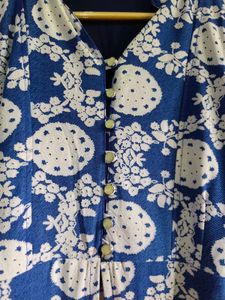 Blue Printed Sleeveless Kurta