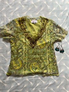 Embellished Boho Print Tunic Top