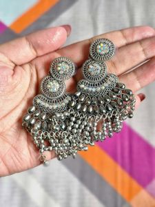 Boho Oxidized Silver Jhumka Earrings