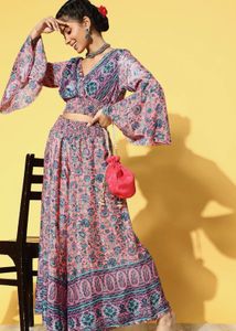 SALE - Boho Floral Print Crop Top & Palazzo Set