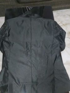 Embroidered Black Shawl Collar Blazer