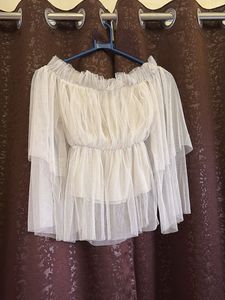 Off-Shoulder white mesh top