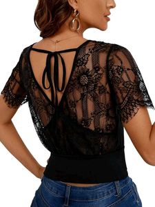 76209. Black Lace Back Tie Top