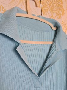 Light Blue Ribbed Knit Dress