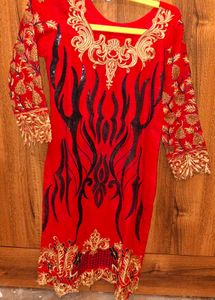 Vibrant Red Embroidered Kurta