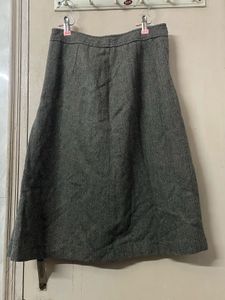 Gray Herringbone Midi Skirt