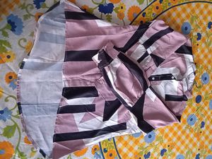 Chic Abstract Print Blush pink Puff Sleeve Top