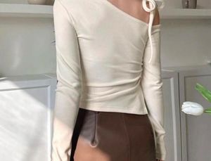 Cream Ruched Tie-Up Top
