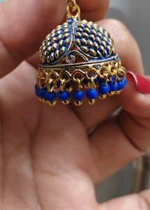 Exquisite Blue &amp; Gold Jhumka Earrings