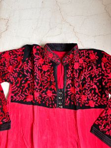Red and Black Embroidered Kurta