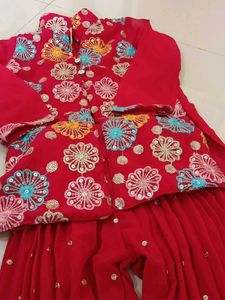 Red Embroidered Kurta Set