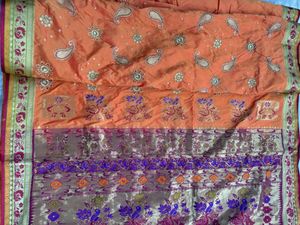 Embellished Orange Silk Saree