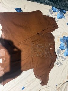 Brown Beaded Flared Top and pant