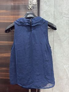 Navy Blue Ruffle Top