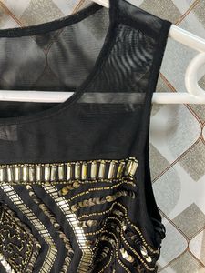 Stunning Black Embellished Sheer Neck Dress